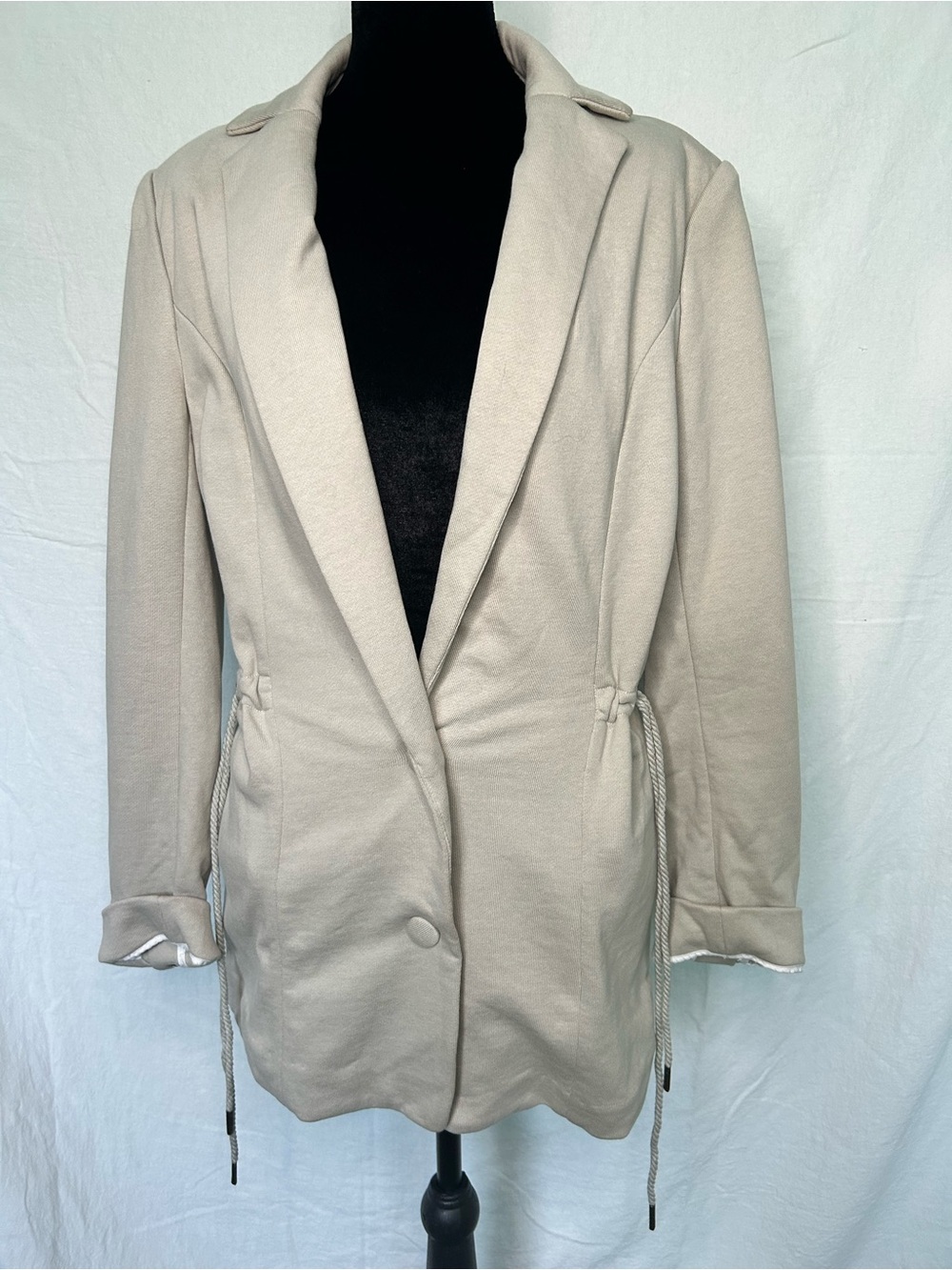 SER.O.YA Sarah French Terry Cinched Waist Blazer Jacket Stone Gray XS New w Tags